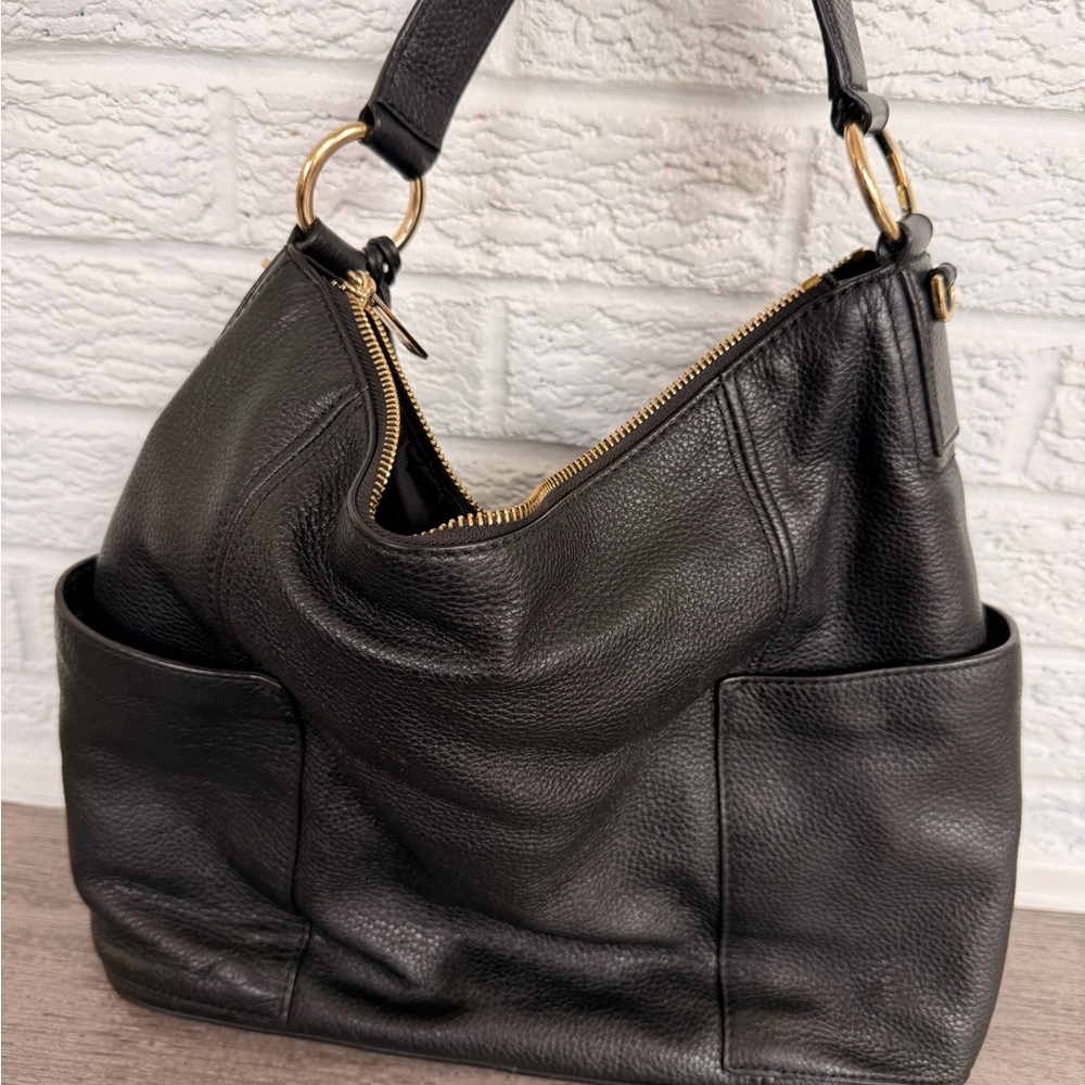 Classic Michael Kors Black Leather Hobo Bag with Gold Hardware